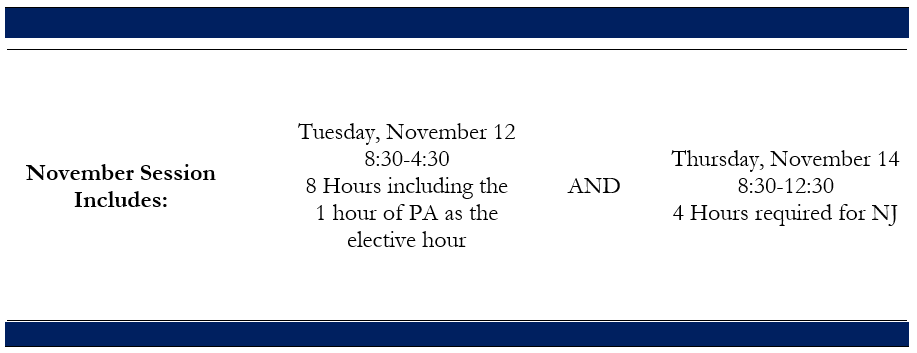November schedule image